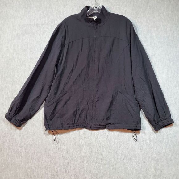Orvis Jacket Womens Large Black Windbreaker Seersucker Rayon High Neck Full Zip - Picture 1 of 8
